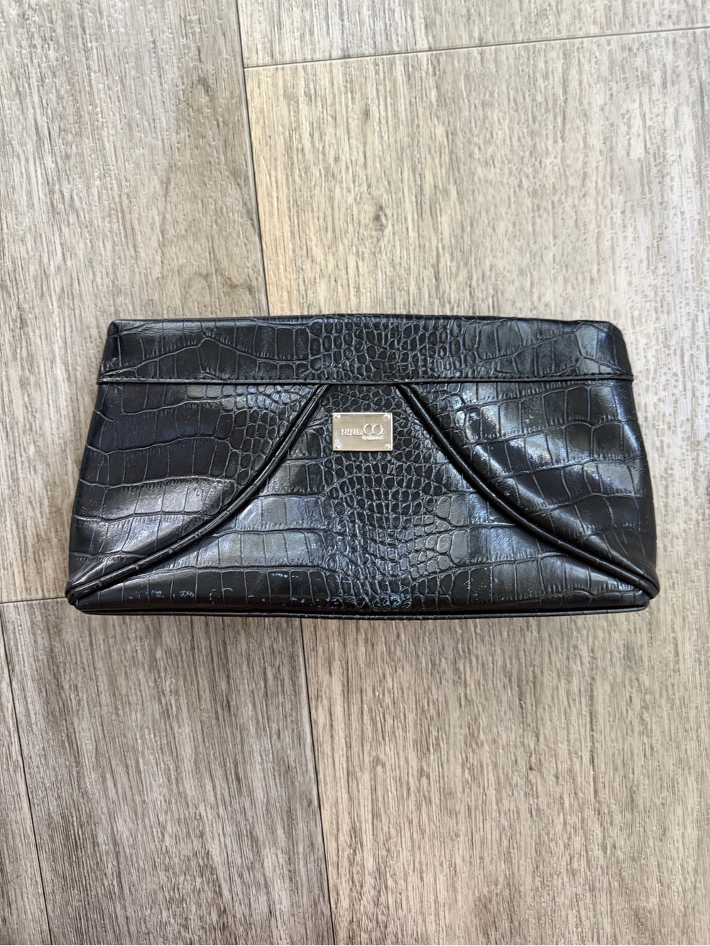 Black Croc-Embossed Leather Clutch - Nine & Co by ninewest